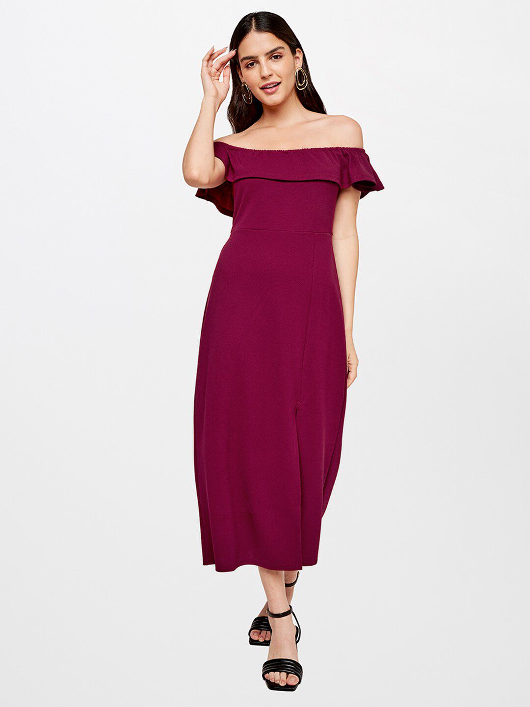 AND Red Off-Shoulder Sheath Maxi Dress