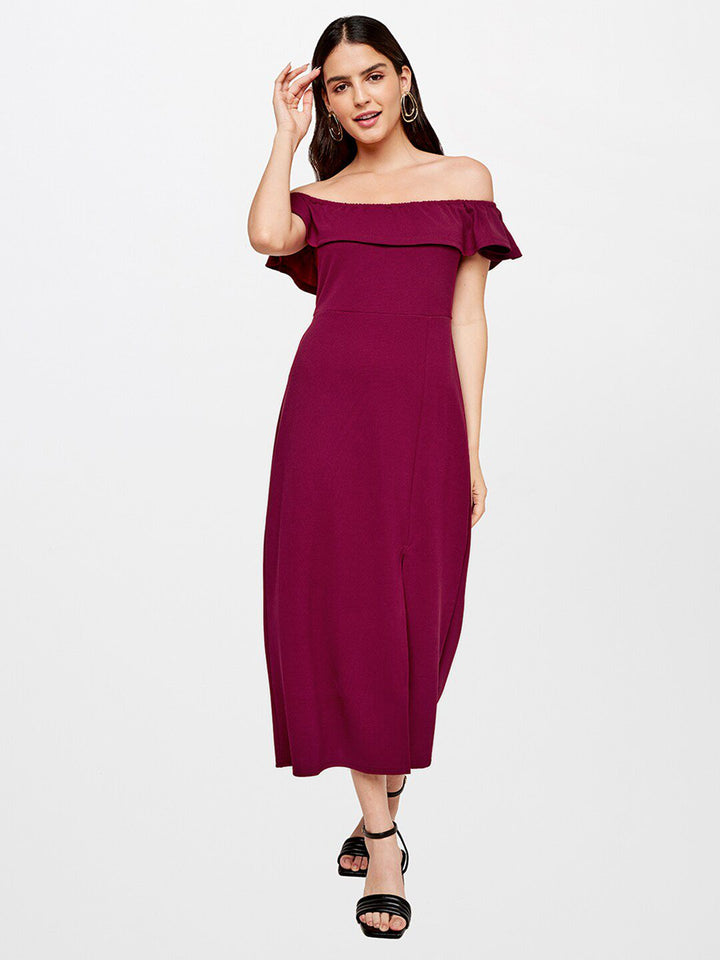 AND Red Off-Shoulder Sheath Maxi Dress