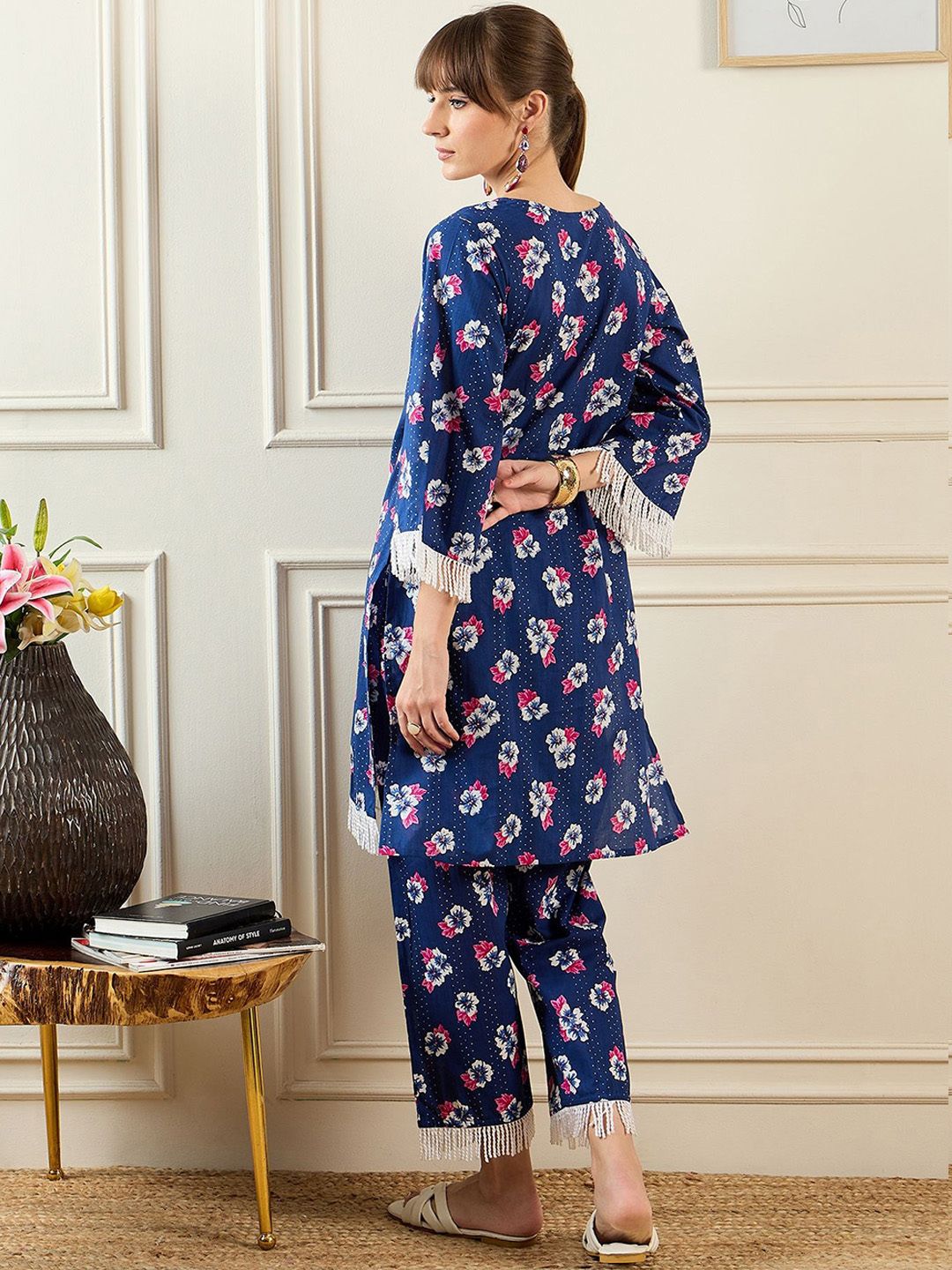 Indo Era Floral Printed Pure Cotton Tunic & Trouser Co-Ords