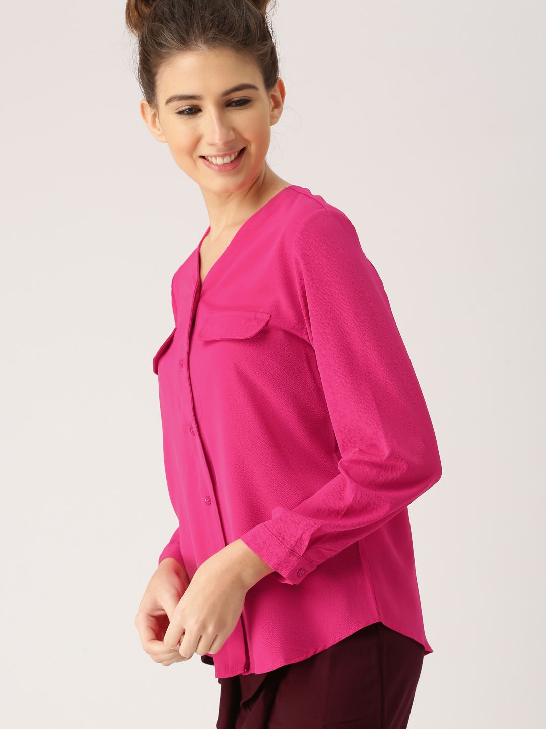 DressBerry Women Pink Regular Fit Solid Casual Shirt