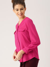 DressBerry Women Pink Regular Fit Solid Casual Shirt