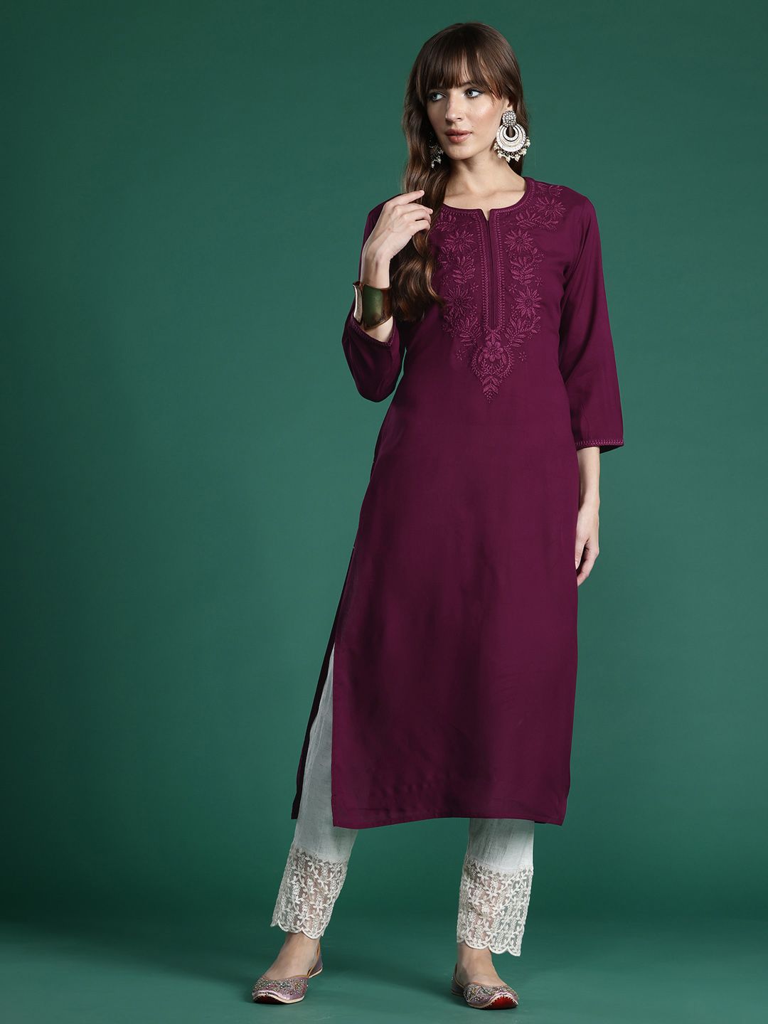 Indo Era Floral Embroidered Thread Work Kurta