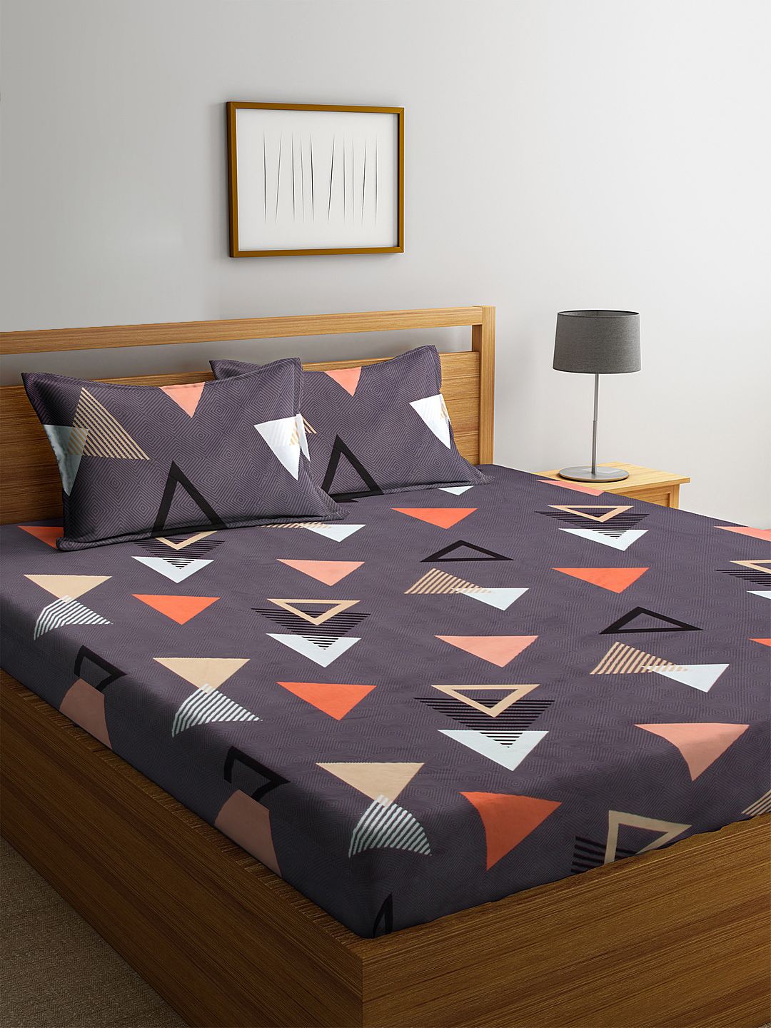 KLOTTHE Purple Geometric Cotton 300 TC King Fine 2 Cadar dengan 4 Sarung Bantal-98 x 85 inci