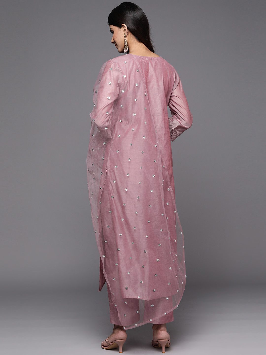 Varanga Floral Zari Embroidered Chanderi Silk Kurta With Trouser & Sequined Dupatta.