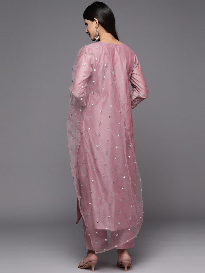 Varanga Floral Zari Embroidered Chanderi Silk Kurta With Trouser & Sequined Dupatta.