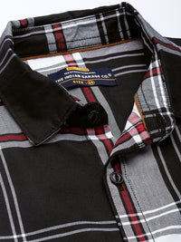 The Indian Garage Co Men Black & White Tartan Checks Checked Cotton Casual Shirt