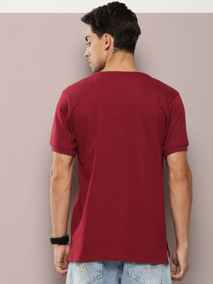DILLINGER Men Henley Neck Honeycomb Structure T-shirt