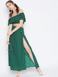 Berrylush Women Green & White Printed Two-Piece Dress
