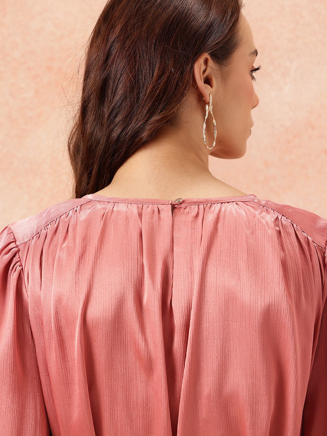 all about you Gathered Detail Bishop Sleeves Party Satin A-Line Dress with Belt