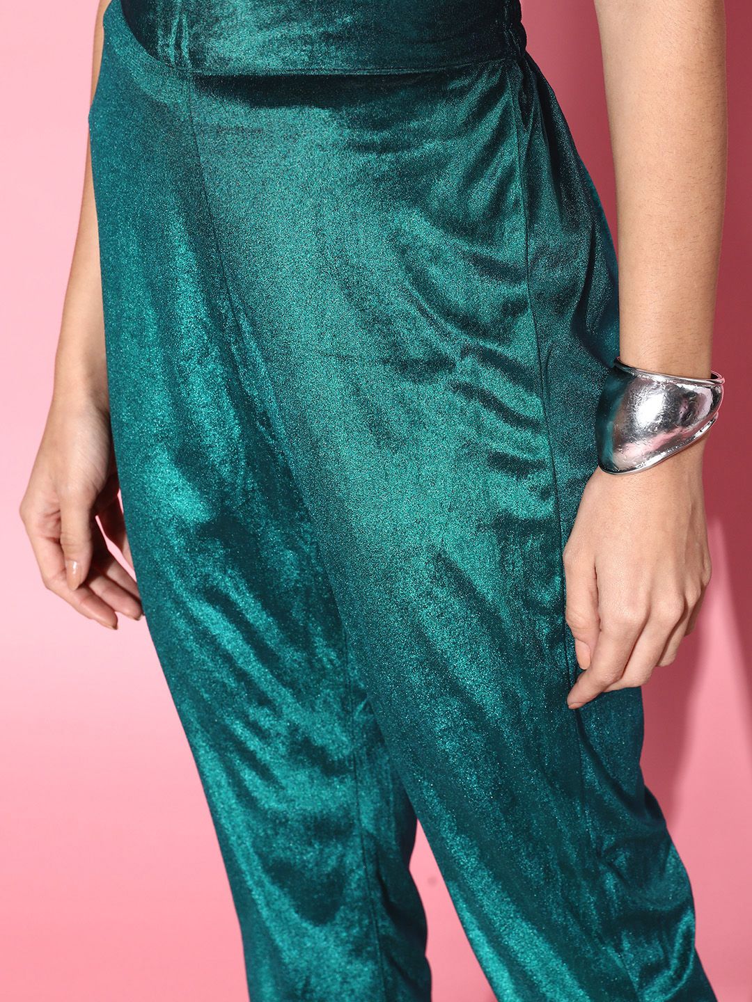 Shae by SASSAFRAS Women Tranquil Teal Solid Velvet Trousers