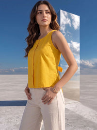Mamicha Women's Woven Back Tie-Up Cut-Out Round Neck Sleeveless Top