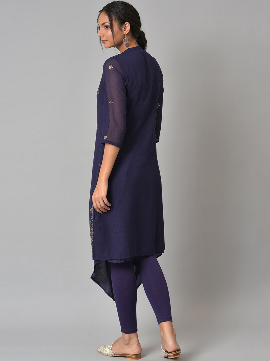 W Women Festive Geometric Print Georgette Cowl Hemline Kurta With Leggings