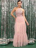 STREET 9 Embellished Halter Neck Flounce A-Line Maxi Dress
