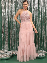 STREET 9 Embellished Halter Neck Flounce A-Line Maxi Dress