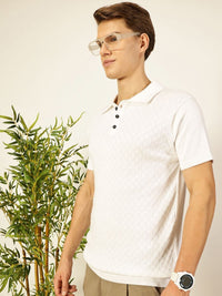 Thomas Scott Men Bio Finish Self Design Polo Collar Pure Cotton T-shirt