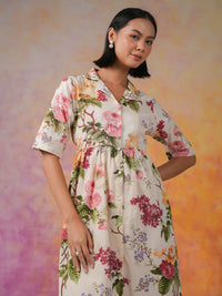 Sanskrutihomes Wanita Bercetak Fit & Flare Midi Dress