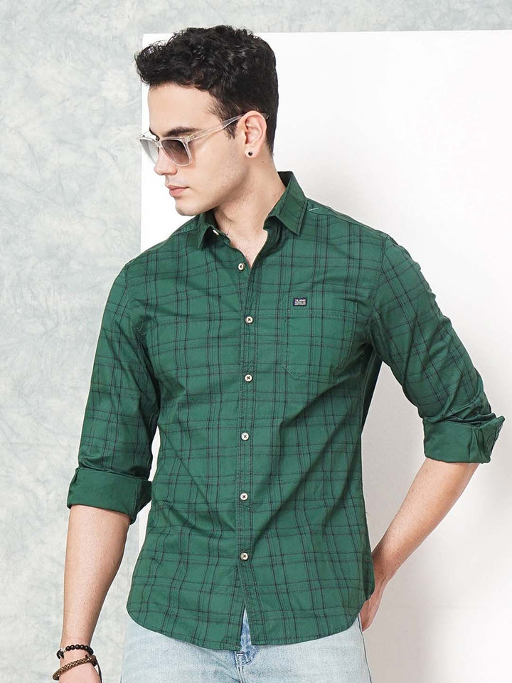 The Indian Garage Co Men Green & Maroon Checked Casual Shirt