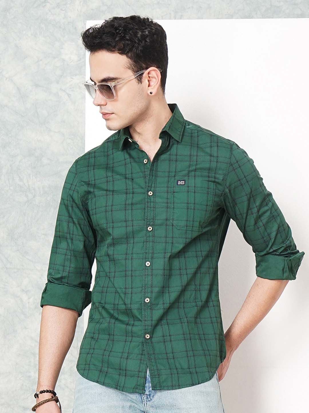 The Indian Garage Co Men Green & Maroon Checked Casual Shirt