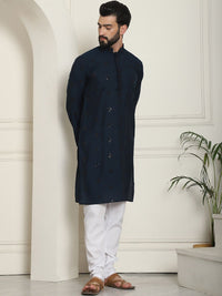 SOJANYA Floral Embroidered Sequinned Cotton Silk Straight Kurta With Churidar