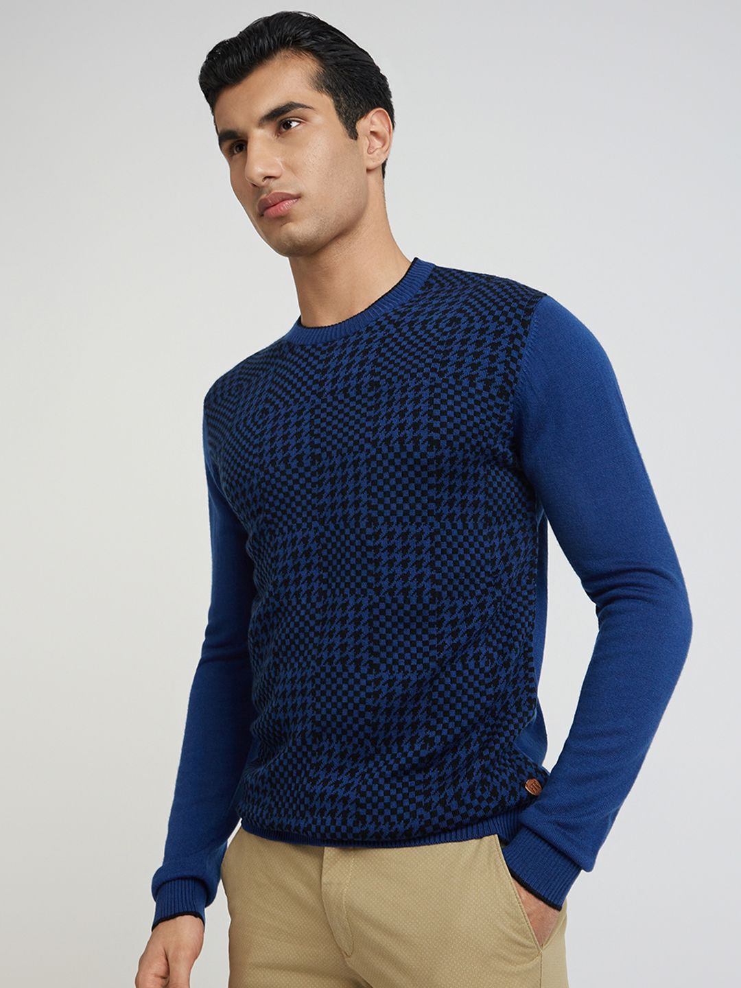 Raymond Men Blue & Black Checked Pullover