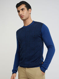 Raymond Men Blue & Black Checked Pullover