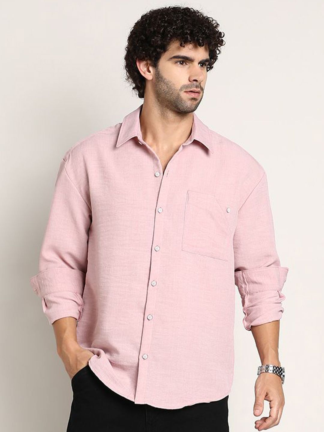 Campus Sutra Men Comfort Relaxed Fit Spread Collar Solid Cotton Casual Shirt