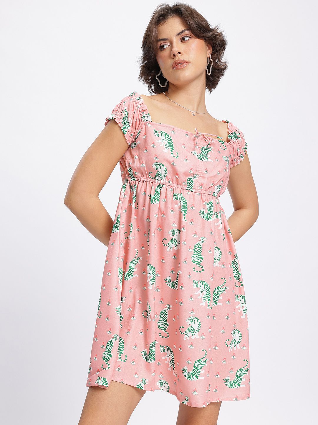 DressBerry Tiger Graphic Print Knee Length Dress