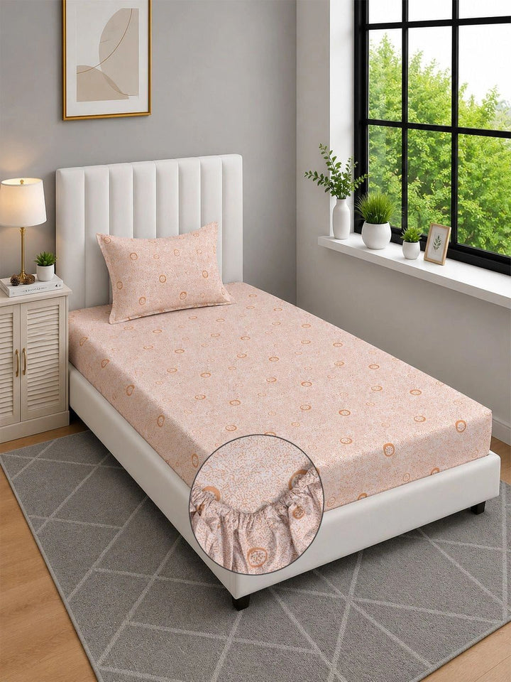 Moda Rapido X KLOTTHE Orange Geometric 300 TC Single Bedsheet with 1 Pillow Covers