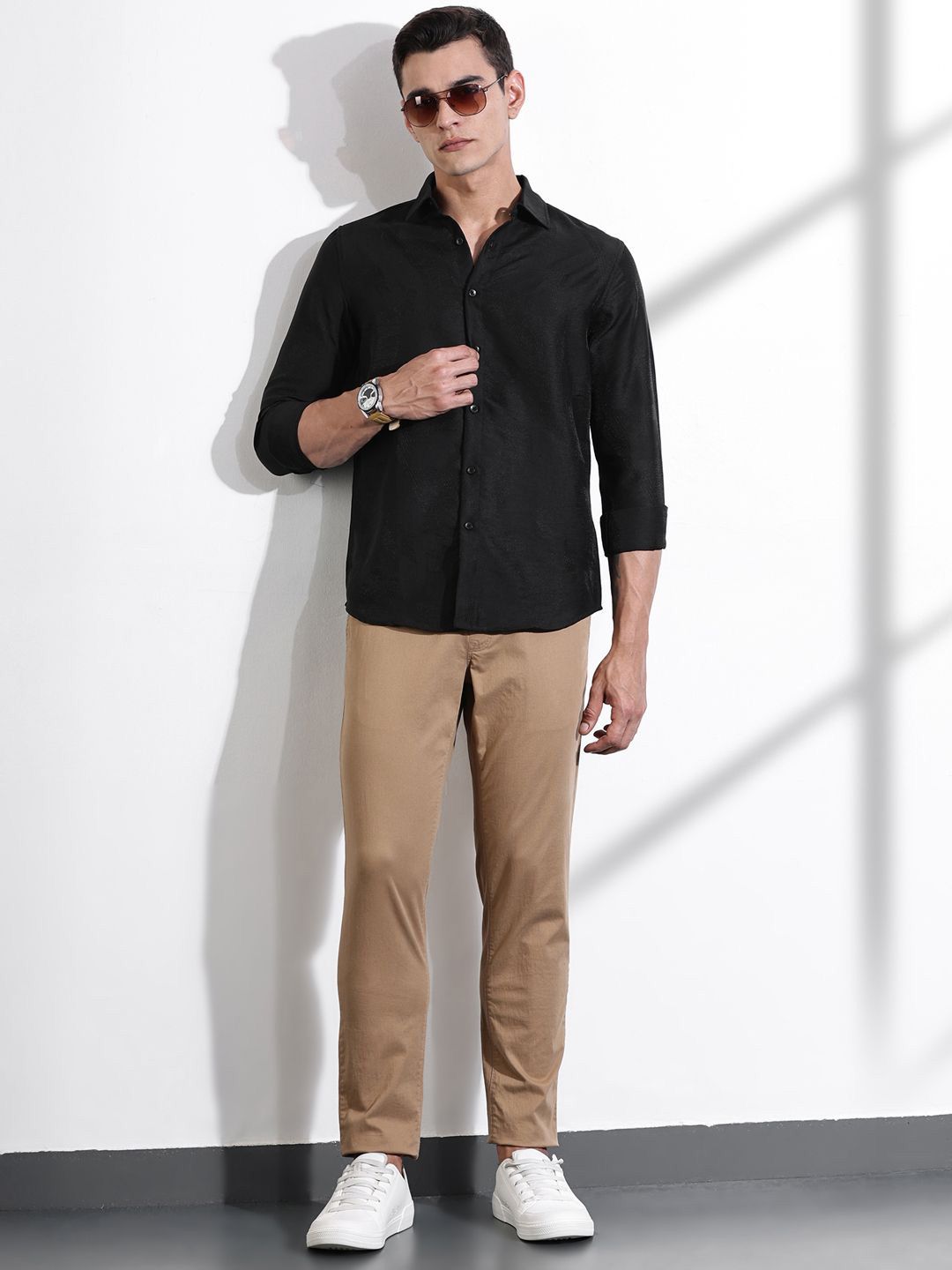 Thomas Scott Men Classic Slim Fit Opaque Casual Shirt