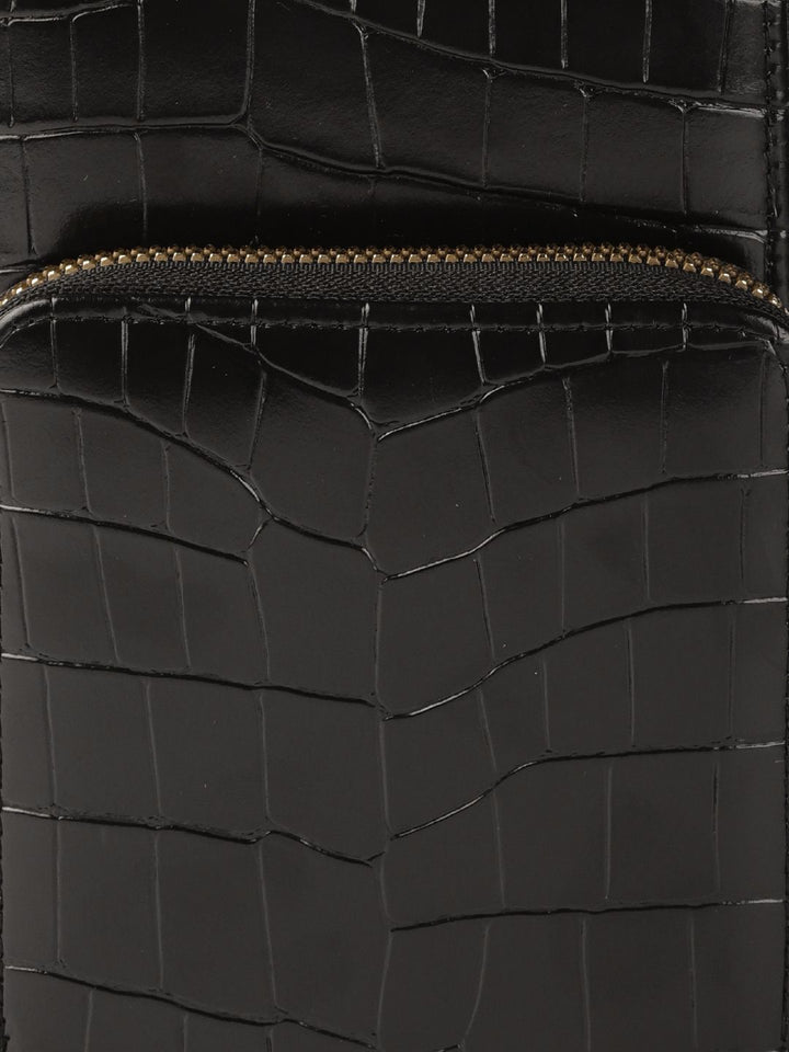 Lino Perros Black Croc Textured Structured Sling Bag with Detachable Sling Strap
