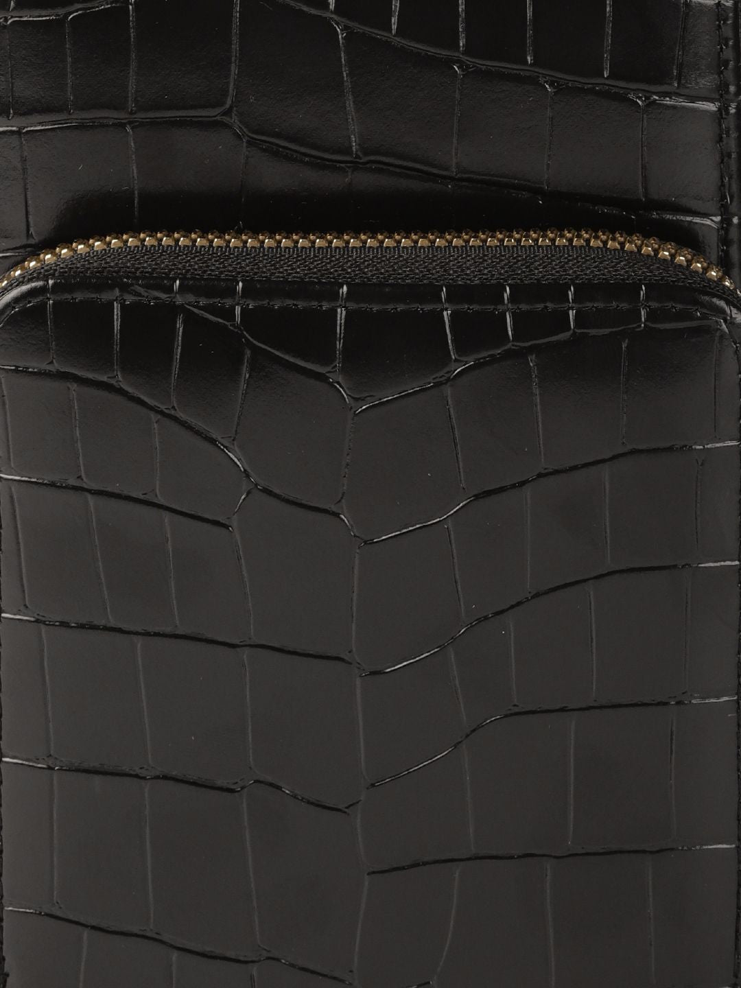 Lino Perros Black Croc Textured Structured Sling Bag with Detachable Sling Strap