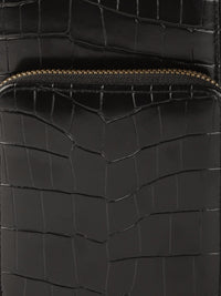 Lino Perros Black Croc Textured Structured Sling Bag with Detachable Sling Strap
