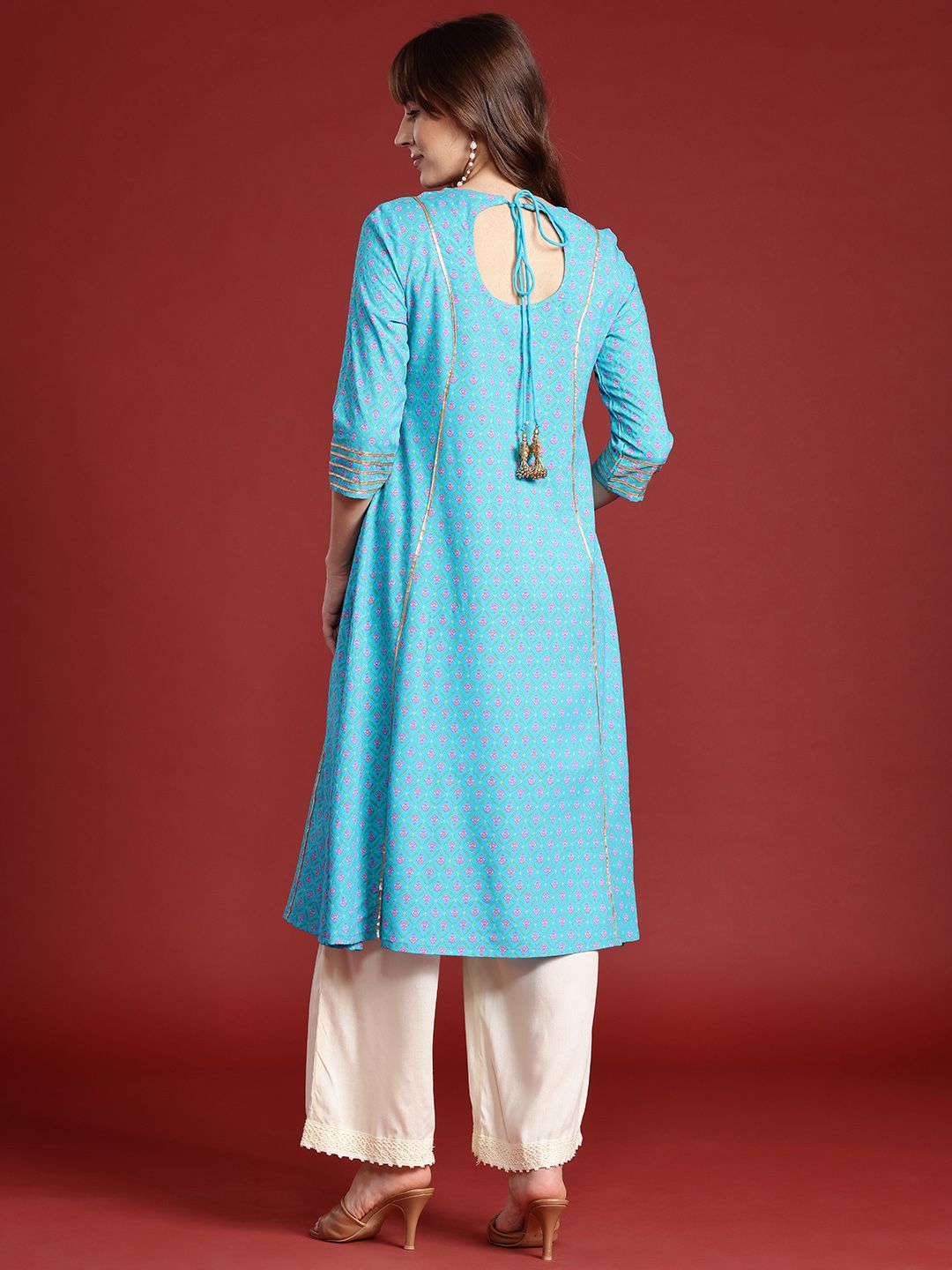 Anouk Ethnic Motifs Print Gotta Patti Straight Kurta
