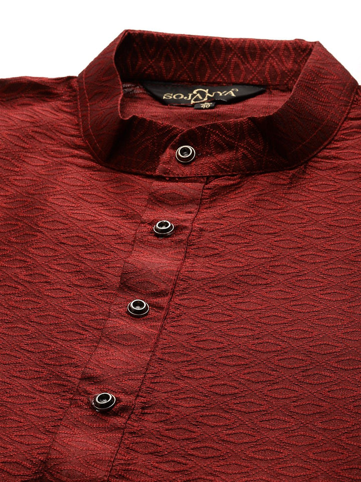 SOJANYA Men Maroon Woven Design Kurta