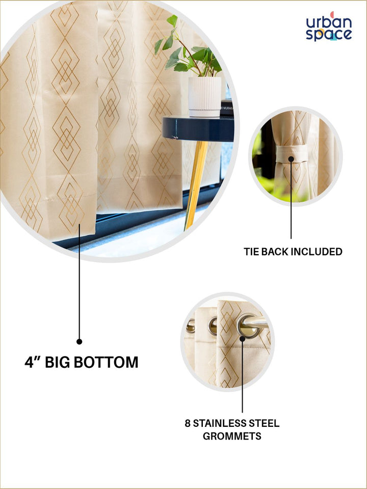 URBAN SPACE Beige & Gold-Toned Geometric Printed Black Out Long Door Curtain