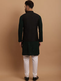 SOJANYA Etnik Sulam Labuci Kapas Tulen Kurta & Churidar Dengan Jaket Nehru