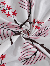 KLOTTHE White Floral Polycotton 300 TC Fitted King Fine Bedsheet dengan 2 Sarung Bantal-98 x 89 inci