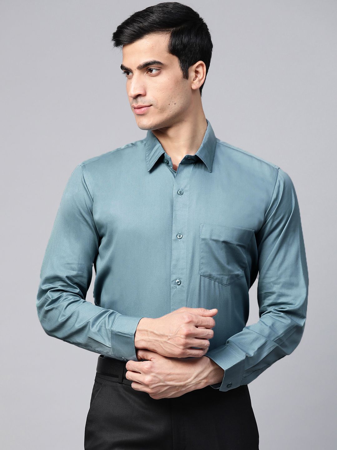 DENNISON Men Blue Pure Cotton Smart Slim Fit Solid Formal Shirt