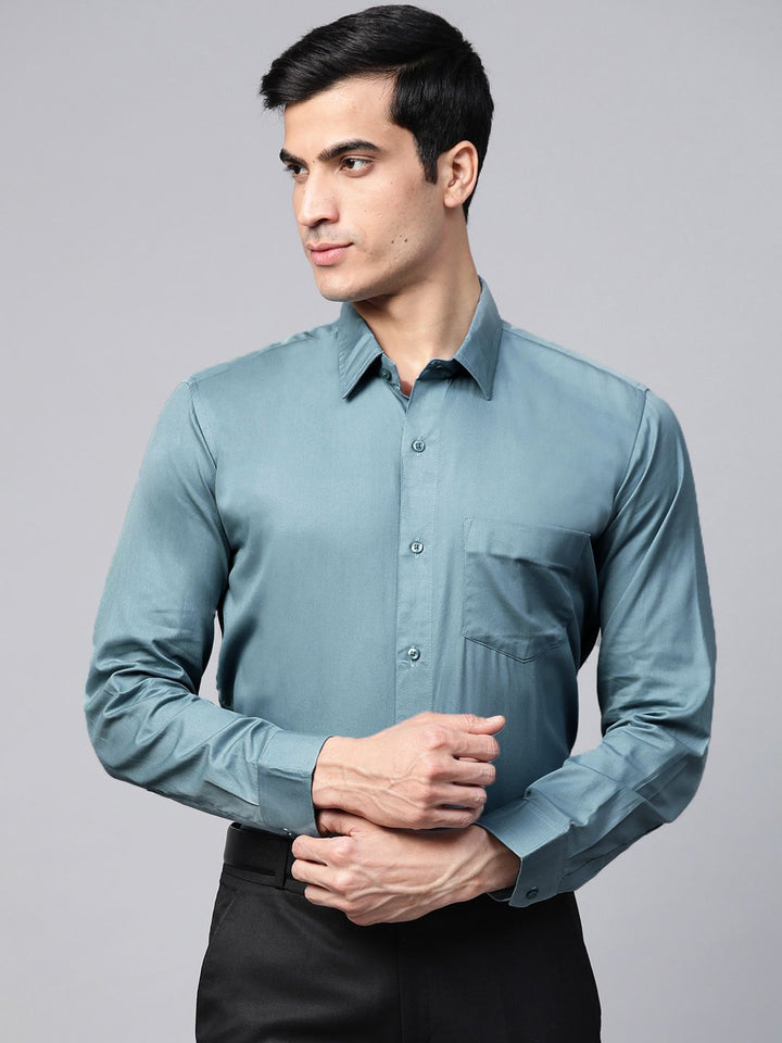 DENNISON Men Blue Pure Cotton Smart Slim Fit Solid Formal Shirt