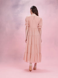 DressBerry Puff Sleeve Tiered A-Line Midi Dress