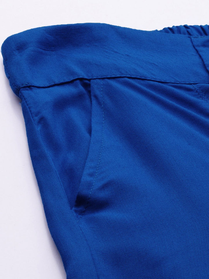 W Women Blue Solid Wide Leg Palazzos