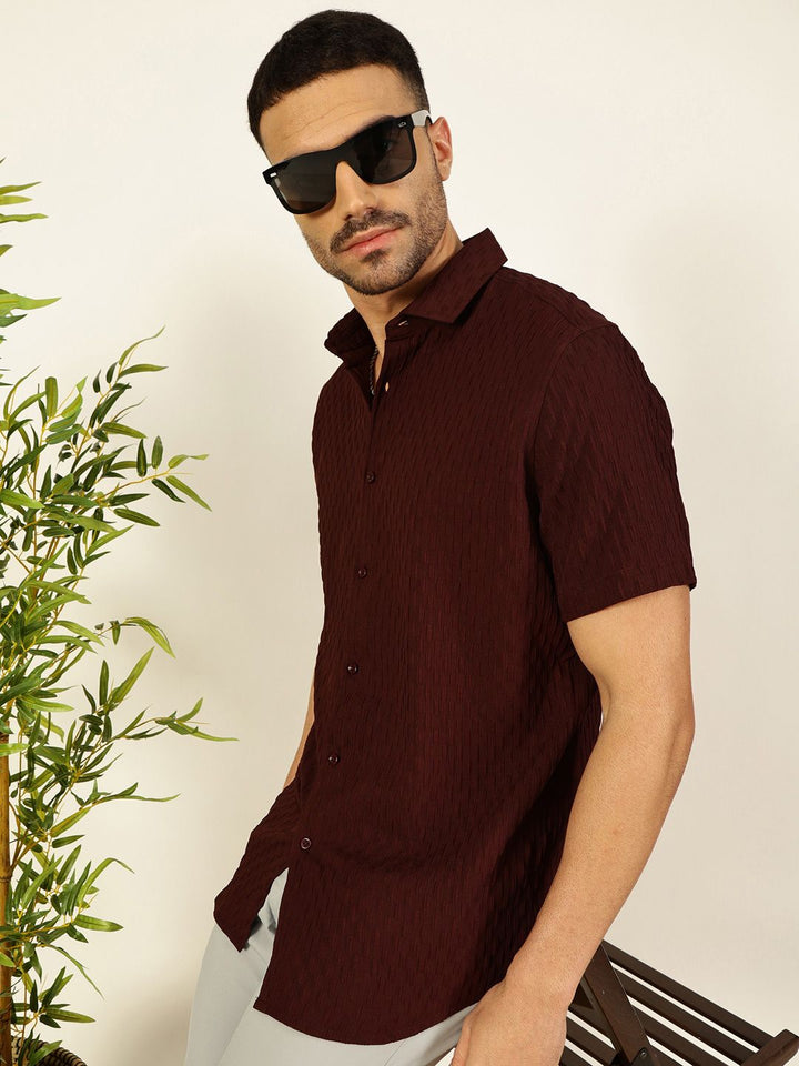 Thomas Scott Men Premium Spread Collar Textured Casual Shirt
