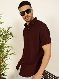 Thomas Scott Men Premium Spread Collar Textured Casual Shirt