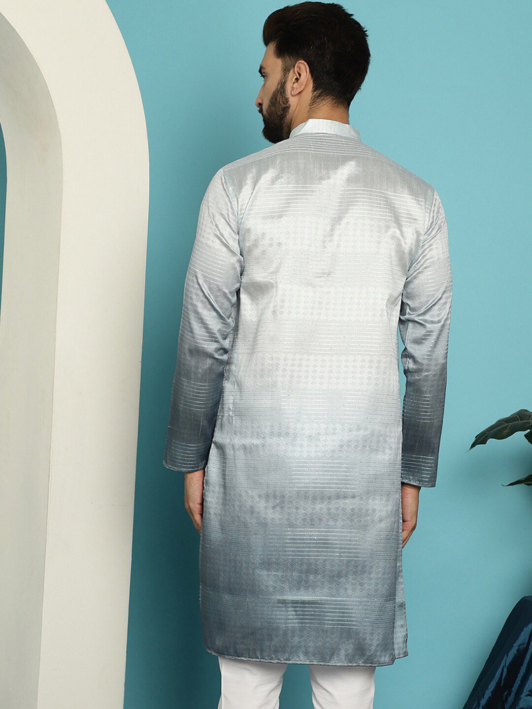 SOJANYA Mandarin Collar Ombre Silk Cotton Kurta