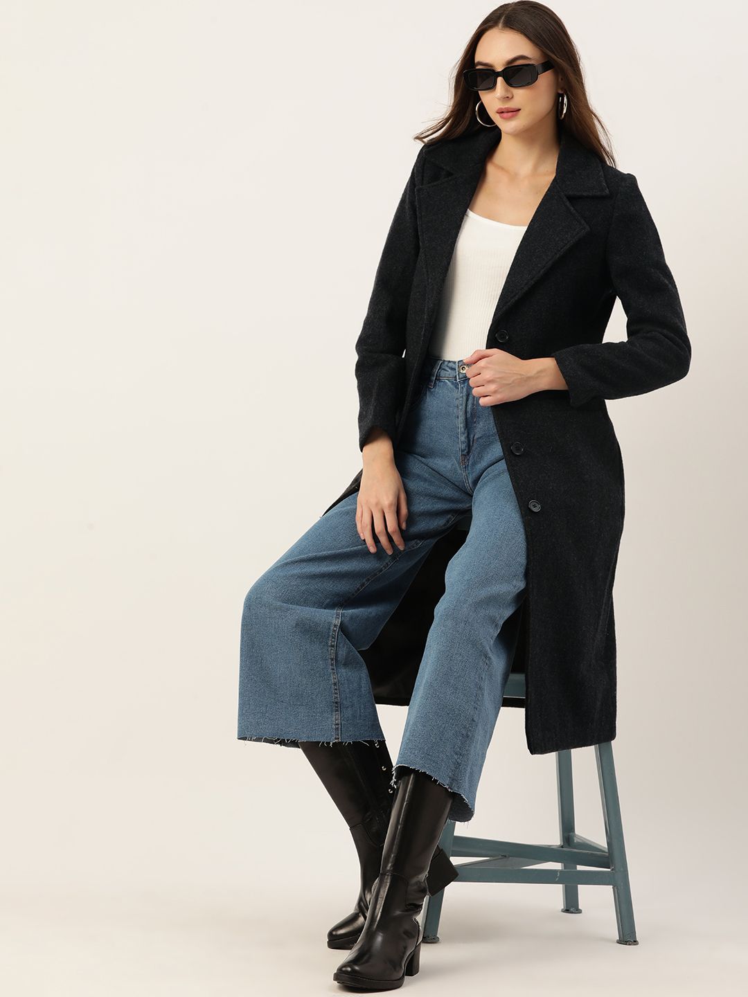 DressBerry Women Solid Fuzzy Longline Overcoat