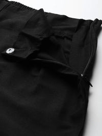 W Women Black Slim Fit Solid Regular Cropped Trousers