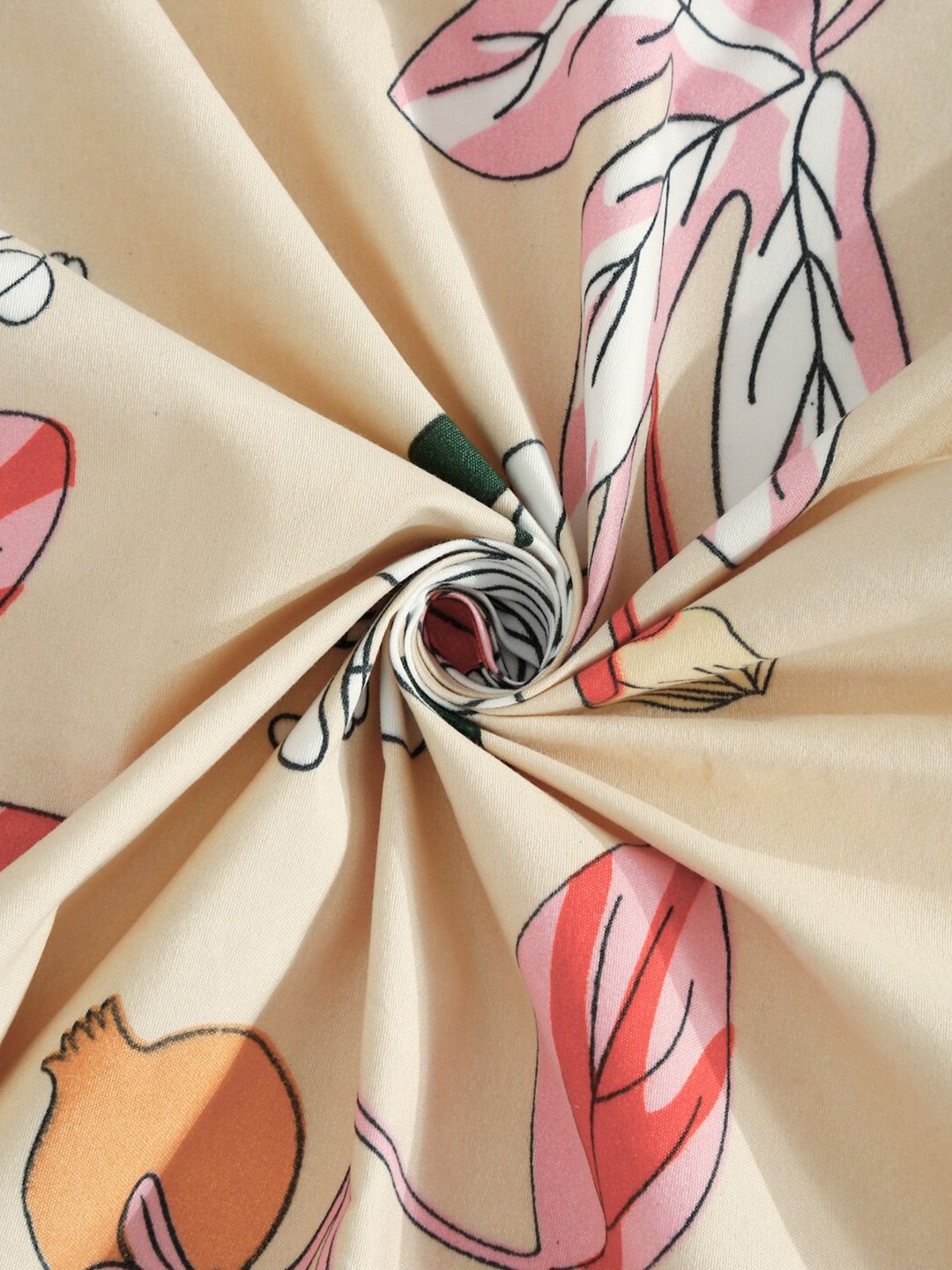 KLOTTHE Beige Floral Cotton 300 TC King Fine Bedsheet with 2 Pillow Covers-96 x 89 inches