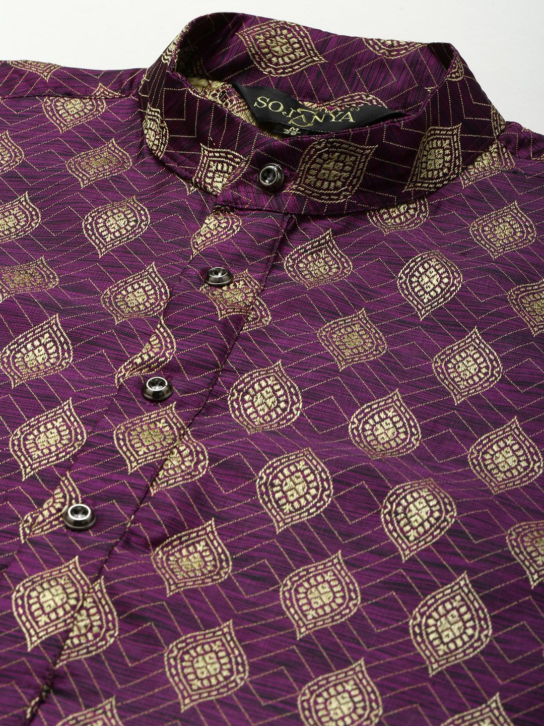 SOJANYA Men Purple & Gold-Toned Ethnic Motifs Jacquard Kurta