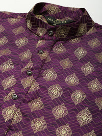 SOJANYA Men Purple & Gold-Toned Ethnic Motifs Jacquard Kurta