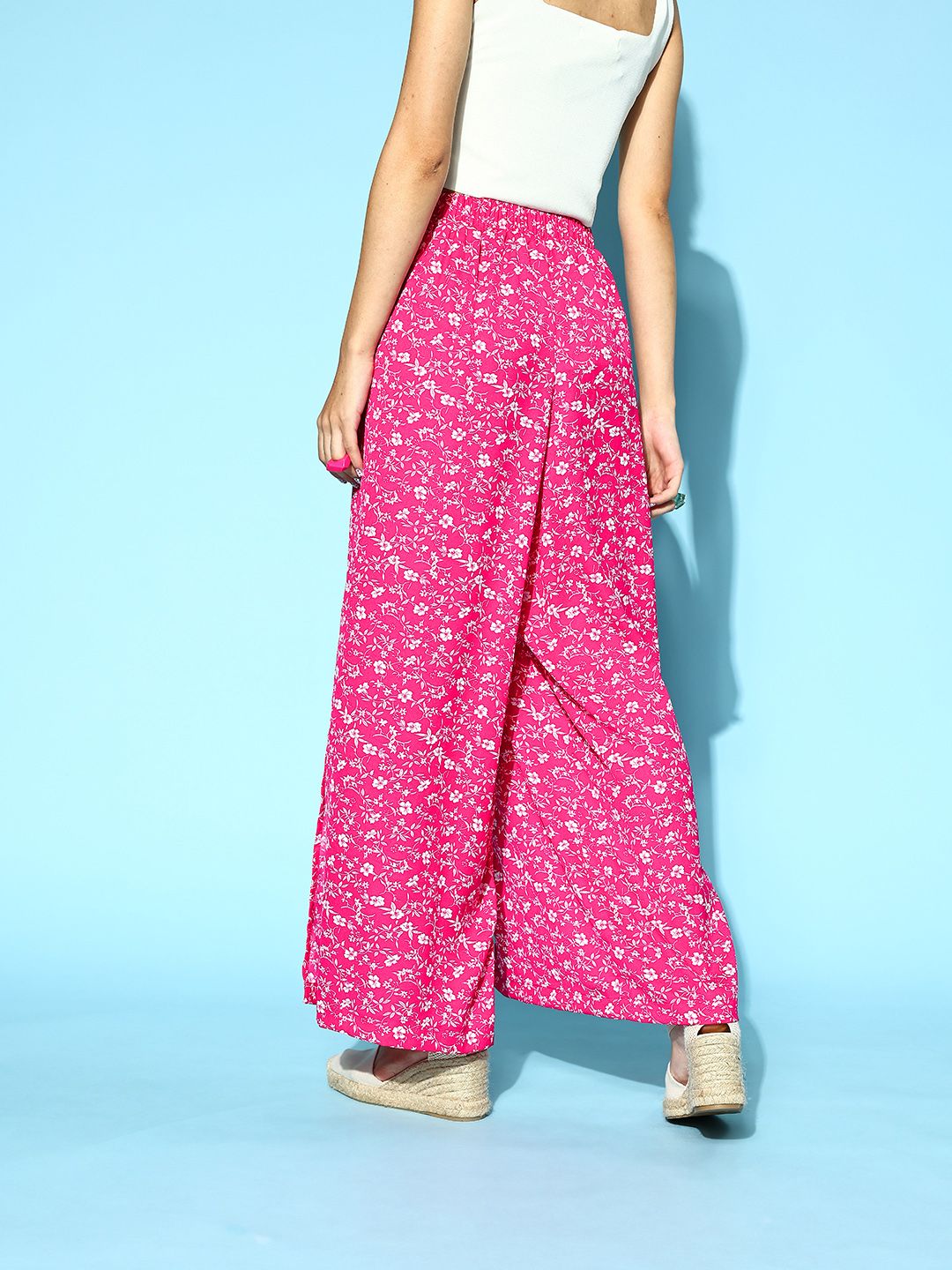 Berrylush Women Pretty Pink Floral Peekaboo Slit Trousers